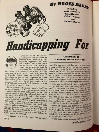 Handicapping For Winners by Boots Baker - Horse Race Handicapping 3