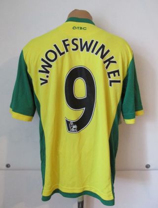 Norwich City 2013/2014 Home Football Shirt Soccer Jersey 9 V Wolfswinkel Errea L