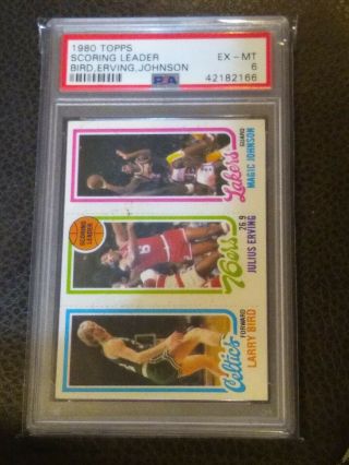 1980 - 81 Topps Larry Bird Julius Erving Magic Johnson Rc Rookie Card Psa 6 Ex - Mt