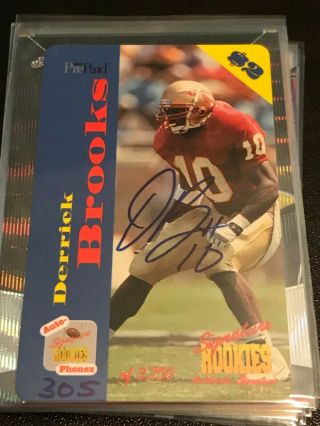 Derrick Brooks 1995 Signature Rookies Auto - Phone Card Autographs 10 Ml1