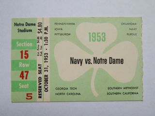 Notre Dame Fighting Irish Vs Navy Ncaa Football Ticket (october 31st,  1953)