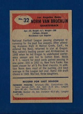 1955 Bowman 32 Norm Van Brocklin (HOF) (NM) Los Angeles Rams - Eagles 2