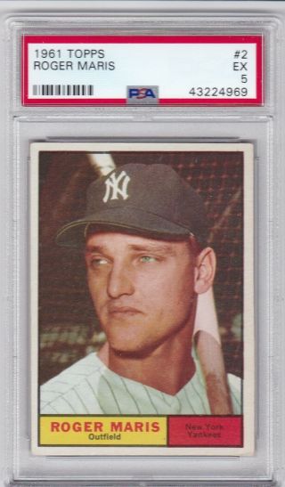 Rm: 1961 Topps Baseball Card 2 Roger Maris Ny Yankees - Psa 5 Ex