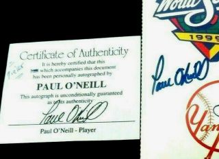 1999 World Series Ticket Stub Signed by - Yankee Great - PAUL O ' NEIL & WS Pin - 3