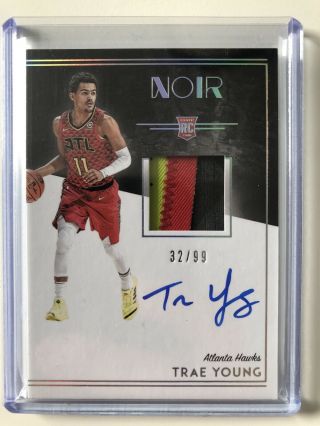 2018 - 19 Panini Noir Trae Young Rookie Patch 3 Color On Card Auto /99 Rc.