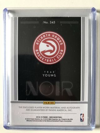 2018 - 19 Panini Noir Trae Young Rookie Patch 3 Color On Card Auto /99 RC. 2