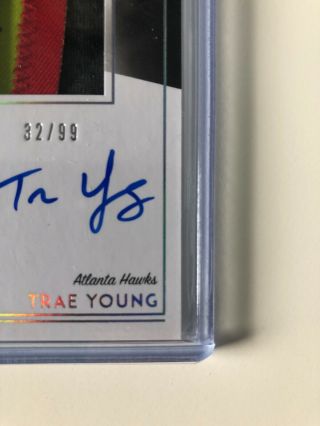 2018 - 19 Panini Noir Trae Young Rookie Patch 3 Color On Card Auto /99 RC. 6