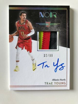 2018 - 19 Panini Noir Trae Young Rookie Patch 3 Color On Card Auto /99 RC. 7