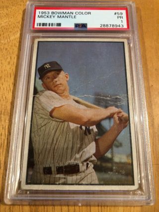 1953 Bowman Color 59 - Mickey Mantle - Psa 1 (crease) - Hof - York Yankees