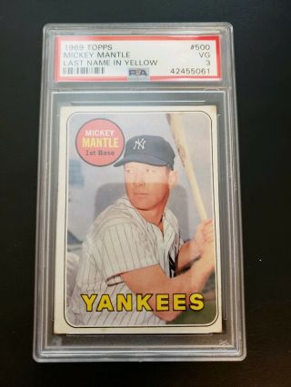 1969 Topps Mickey Mantle York Yankees 500a Baseball Card Vg Psa 3