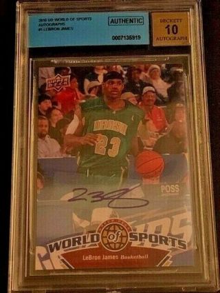 2010 Upper Deck 1 Lebron James Auto World Of Sports Bgs Authentic 10