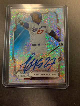 2019 Bowman Sterling Cristian Santana Speckle On Card Auto /99 Los Angles Dodger
