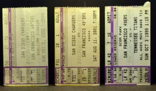 3 San Francisco 49ers Tickets 1999 2000 2001 San Diego Chargers Tenessee Titans