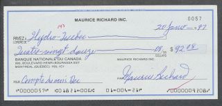 Maurice Richard Signed Processed Canceled Check Autograph Auto 0057