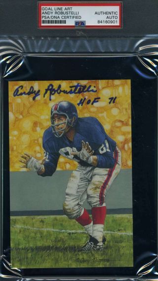 Andy Robustelli Hof 76 Psa Dna Autograph Goal Line Art Card Glac Hand Signed