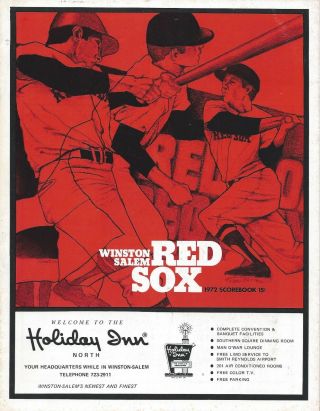 1972 Winston - Salem Red Sox Minor League Baseball Program - Carolina League Fwil