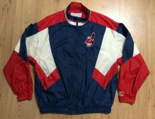 Vintage Cleveland Indians Starter Mlb Zip Windbreaker Jacket Mens Xl 100 Nylon