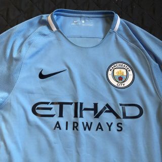 Nike Dri Fit Manchester City Etihad Airways Mens Small Soccer Jersey Pre - Owned