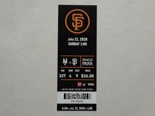 Conner Menez | Mlb Debut Ticket Stub | 7/21/2019 Giants Vs Mets