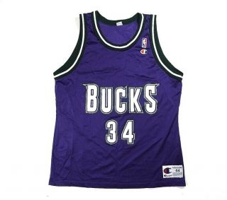 Ray Allen Milwaukee Bucks Vintage Champion Jersey 44 L Purple Nba Basketball