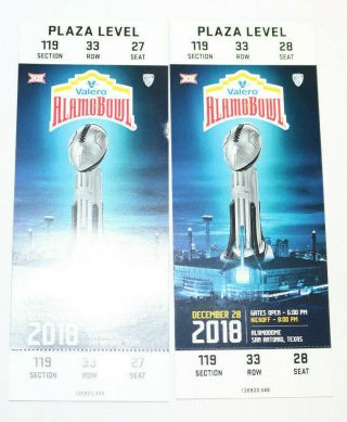 (2) Alamo Bowl Full Tickets - Dec 28th,  2018 - Washington State 28 - Iowa State 26