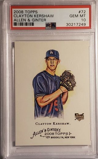 Clayton Kershaw 2008 Topps Allen And Ginter 72 Rc Psa 10 Gm Los Angeles Dodgers