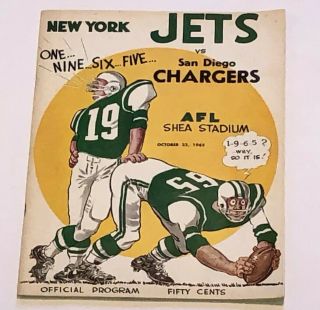 1965 York Jets Vs Chargers Afl Football Program Shea Stadium Joe Namath