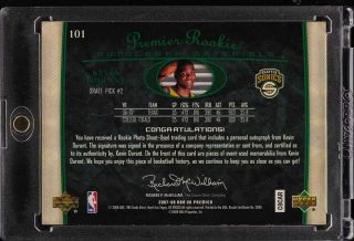 2007 Upper Deck Premier Green Kevin Durant ROOKIE RC AUTO PATCH /49 101 (PWCC) 2