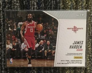 2016 - 17 Panini Threads James Harden Game Worn Jersey Relic Card Rockets 2