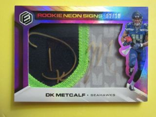 2019 Elements Rookie Neon Signs Ssp Dk Metcalf Seahawks 2/10 3 Color Gold Ink