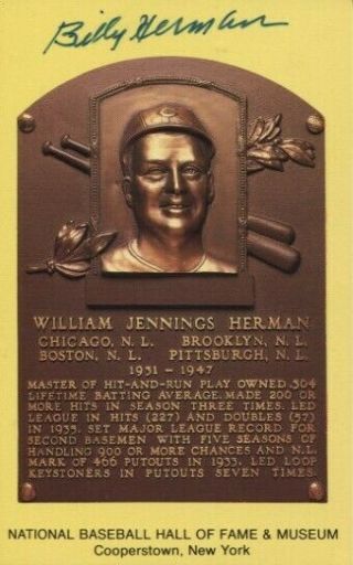 Billy Herman Autographed Chicago Cubs Vintage Hall Of Fame Postcard