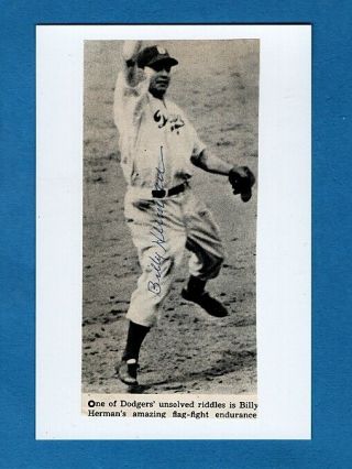 Billy Herman - Brooklyn Dodgers Autographed Action Photo - (d.  1992) - Hof