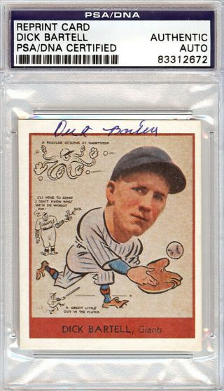 Dick Bartell Autographed Signed 1933 Goudey Reprint Card Giants Psa 83312672
