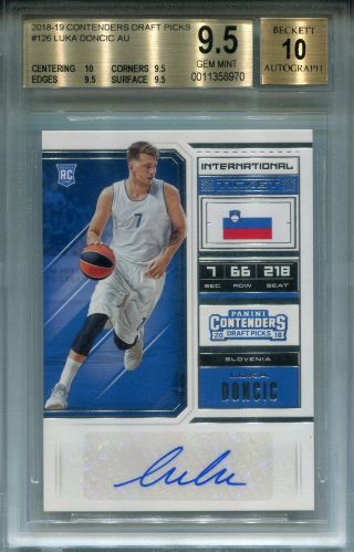 2018 - 19 Panini Contenders Draft Luka Doncic Auto Autograph Bgs Gem 9.  5
