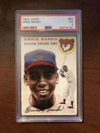 1954 Topps Ernie Banks Chicago Cubs 94 Baseball Card Psa 3 Holder