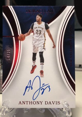 2015 - 16 Immaculate Red Anthony Davis Pelicans Auto 14/25 Lakers 2020 Champion