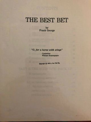 The Best Bet By Frank George - Horse Race Handicapping 1988 - 119 Pages