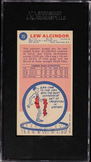 1969 Topps Basketball Lew Alcindor ROOKIE RC 25 SGC 4 VGEX (PWCC) 2
