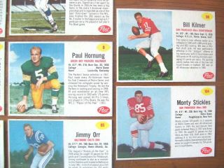 8,  NR - MT 1962 POST CEREAL FOOTBALL CARDS,  6 HORNUNG,  30,  66,  (2) 70,  85,  98 KILMER,  104 4