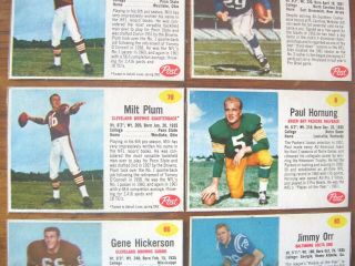 8,  NR - MT 1962 POST CEREAL FOOTBALL CARDS,  6 HORNUNG,  30,  66,  (2) 70,  85,  98 KILMER,  104 6