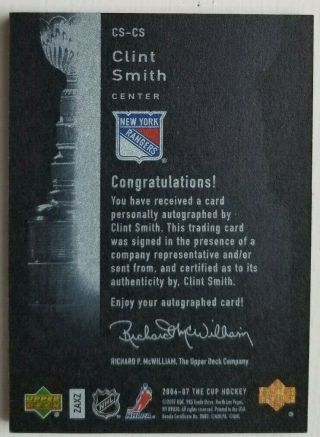 2006 - 07 CLINT SMITH (NYR) Upper Deck The Cup Stanley Cup Signatures 25/25 3