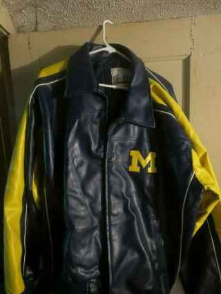 Vintage University Of Michigan Wolverines G - Iii Heavy Leather Jacket Size Xxl