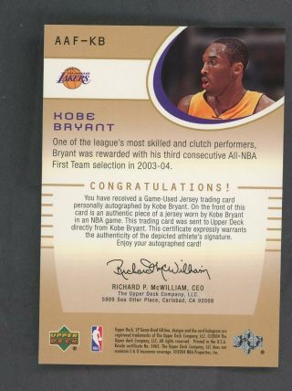 2003 - 04 SP Game Fabrics Kobe Bryant Lakers Jersey AUTO 39/100 2