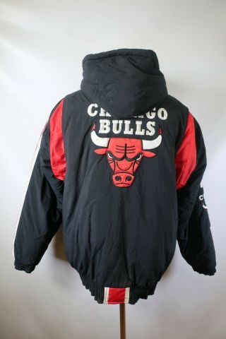 B6850 Vtg Starter Chicago Bulls Nba Basketball Full - Zip Hooded Jacket Size M