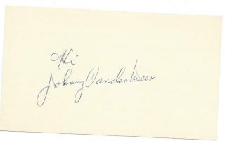 Johnny Vandermeer Authentic Hand Signed Autograph On 3x5 Card - Cincinnati Reds