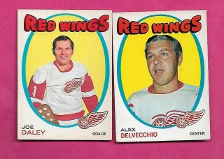 1971 - 72 Opc Red Wings Joe Daley Goalie,  Alex Delvecchio Card (inv C1659)