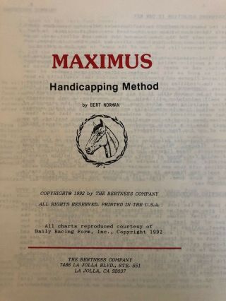 Maximus Handicapping Method By Bert Norman - Horse Race Handicapping