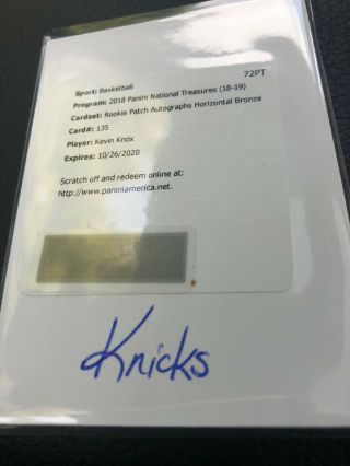 2018 National Treasures Rpa Patch Auto Horizontal Bronze Kevin Knox 135