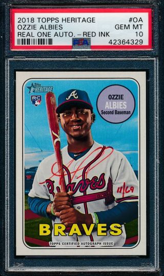 Ozzie Albies 2018 Topps Heritage Red Ink Auto /69 Psa 10 Rookie Sp Real One