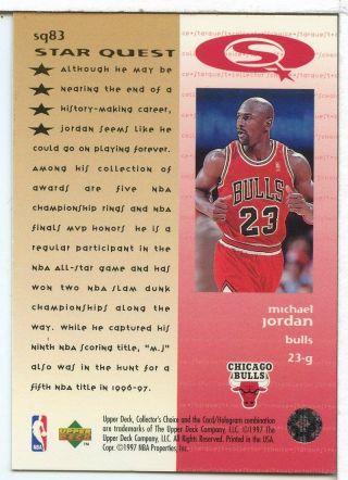 Michael Jordan 1997 - 98 Upper Deck Collector ' s Choice Star Quest SQ83 DM278 2
